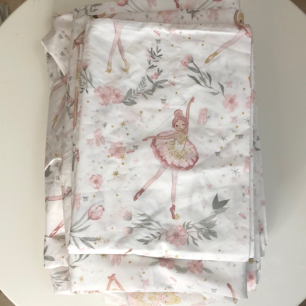 Pottery Barn Kids 100% Organic Cotton Ballerina Sheet Set, Twin, Pink Bedding